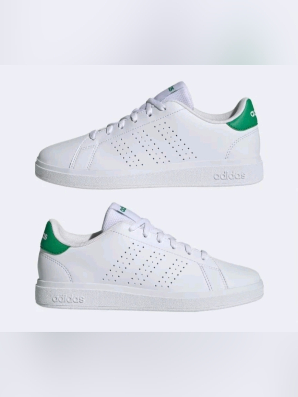 Adidas Advantage Base 2.0 J Shoes Youth Bid Kid's, White/Green Size 5 and 6